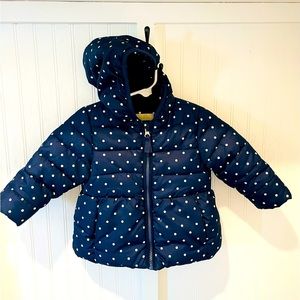 Healthtex Baby Blue White Polka Dot Quilted Hoodie Puffer Zipper Jacket 12 month